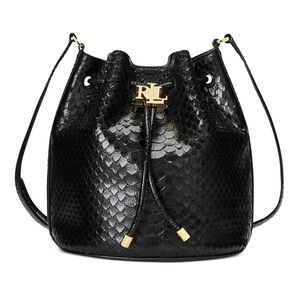 Lauren Ralph Lauren black embossed bucket bag